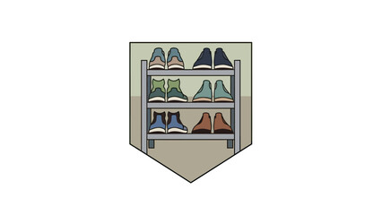 Fototapeta premium A multi-tiered rack displays an assortment of colorful athletic shoes