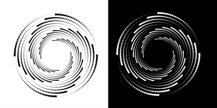 Abstract background with lines in circle. Art design spiral as logo or icon. A black figure on a white background and an equally white figure on the black side.