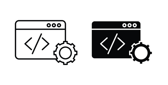 Web development icon pack flat black, Editable line icons