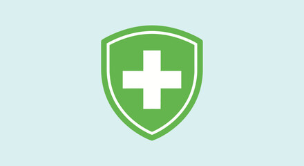 Fototapeta premium Green Shield with White Cross Icon - Medical Health Protection Concept