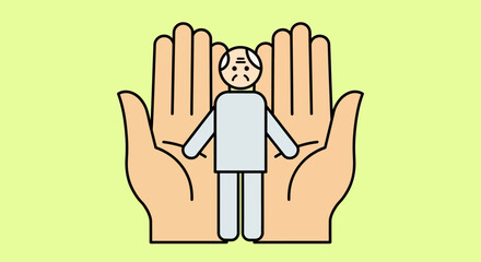 Fototapeta premium Elderly Care: Hands Protecting Senior Man Illustration