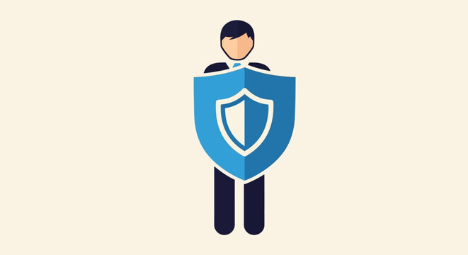 Businessman holding shield for protection, security, and safety concept