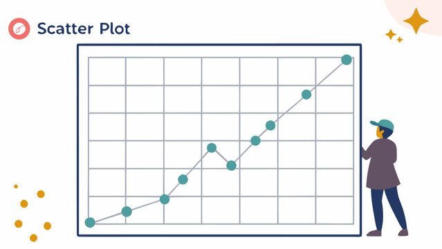 Scatter plot chart with data points and trend line. Suitable for statistics, data science, analytics, research reports and business presentations.