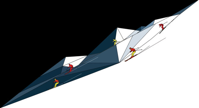 Climbers ascending steep mountain slope.
