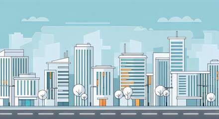 Obraz premium Modern cityscape illustration a serene view of tall buildings and a cloudy sky