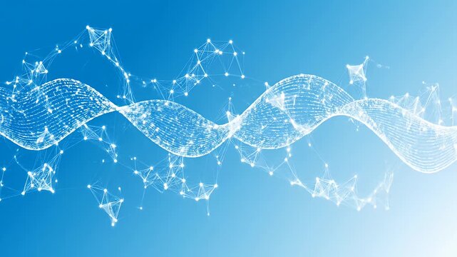 Abstract digital DNA double helix on blue background