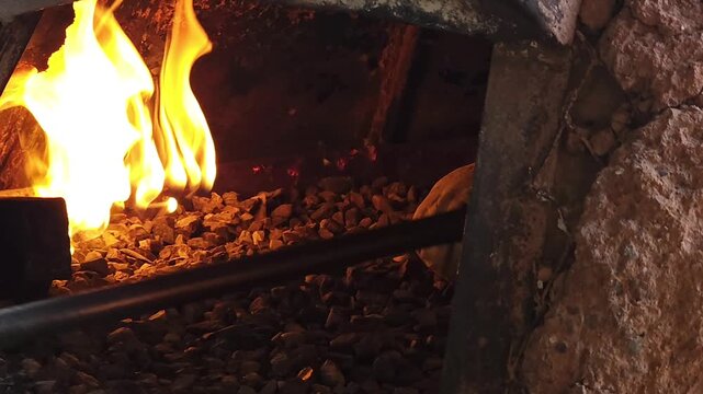Close-up of dough pieces for traditional Moroccan tafarnout bread, baked in a traditional oven on small stones in a local bakery. The concept of traditional Moroccan cuisine, homemade baking, street f