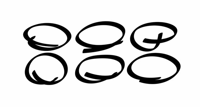 Hand-Drawn Black Marker Ondes and Ovals Set on White Background