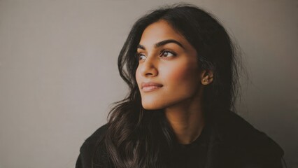 Fototapeta premium Serene Woman Gazing Thoughtfully