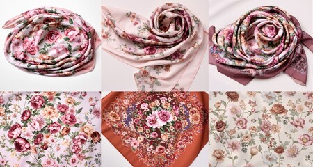 Naklejka premium Floral Design for accessories Hijab, kerchief, bandana, fabric, fashion, shawl, and wallpaper 