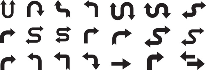 Fototapeta premium Collection of black arrow symbols a variety of directional indicators for design and navigation