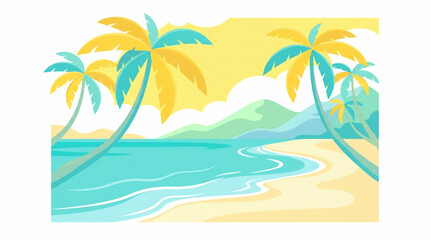 Fototapeta premium Tropical beach landscape abstract flat illustration