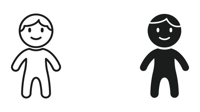 Black and white stick figure people icons with smiling faces