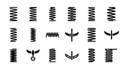 Obraz premium Black spring icons, coil symbols, mechanical elements, 16 shapes