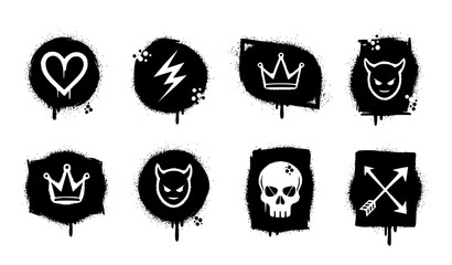 Graffiti spray badge collection with black street art symbols and stencil style vector illustration © Mst.Razia