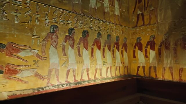 Interior view of the famous Seti the first tomb that is decorated with gods figures and hieroglyphs in the valley of Kings in Luxor in Egypt