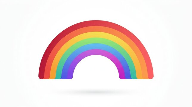 Minimalist rainbow arc composed of six smooth gradient bands stacked horizontally, each color transitioning seamlessly into the next, clean geometric design with soft