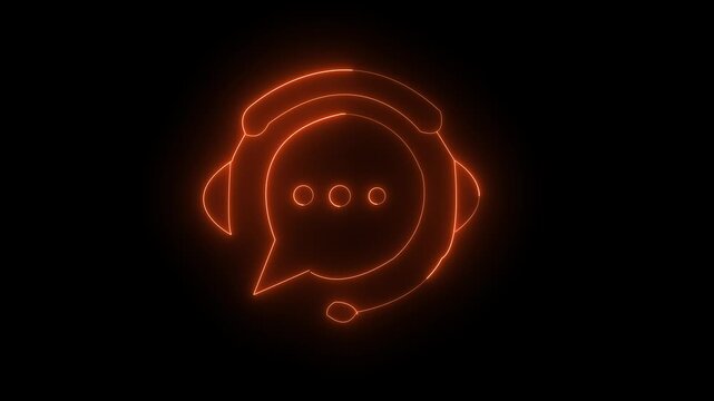 Neon glowing Headphone icon animation. D j earphones, game headset, listen music and podcast, playlist. Messages icon animation and circle loop animation on loop background