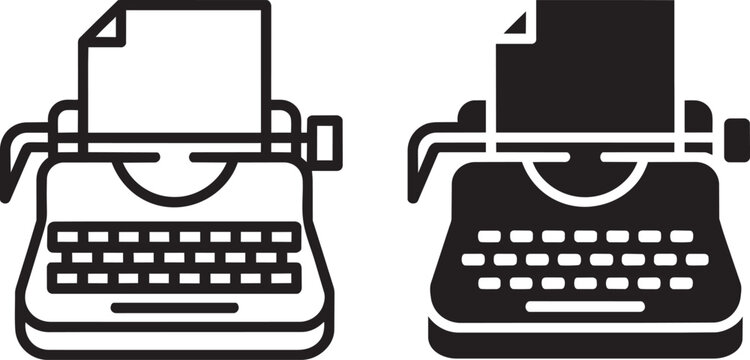 Retro typewriter illustrations set of 2 outline and filled for writing and communication concepts