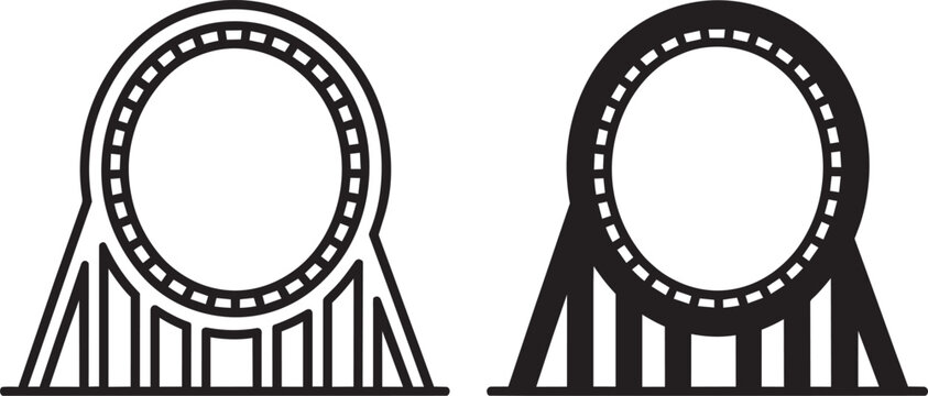 Roller coaster loop vector illustration set with distinct icons featuring outline and solid filled