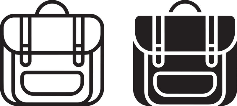 School bag with set of 2 front pocket shoulder bag and messenger bag in outline style with digital art