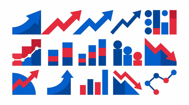 Set of abstract business growth and decline charts