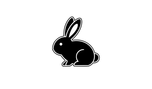 Rabbit flat outline icon bunny black white vector isolated on white