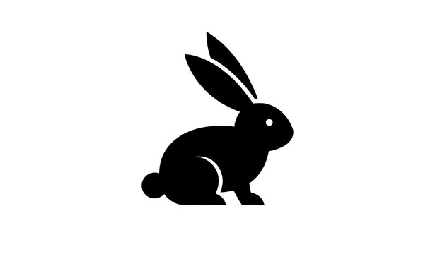 Rabbit icon black flat silhouette bunny vector isolated on white background