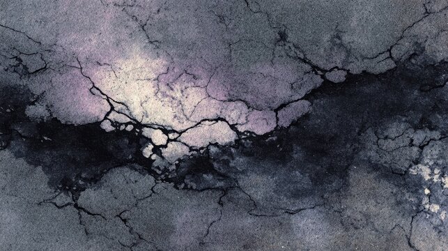 Monochrome abstract illustration of aged parchment with black watercolor marbling and creases
