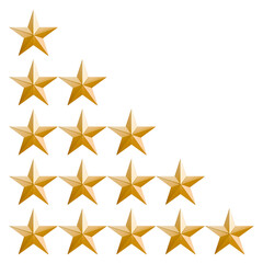 Obraz premium 3D render of a golden star rating set from one to five stars. Concept of customer feedback, review system, quality evaluation and ranking