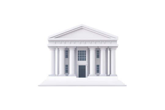 3d model of a classic white bank building isolated on transparent background