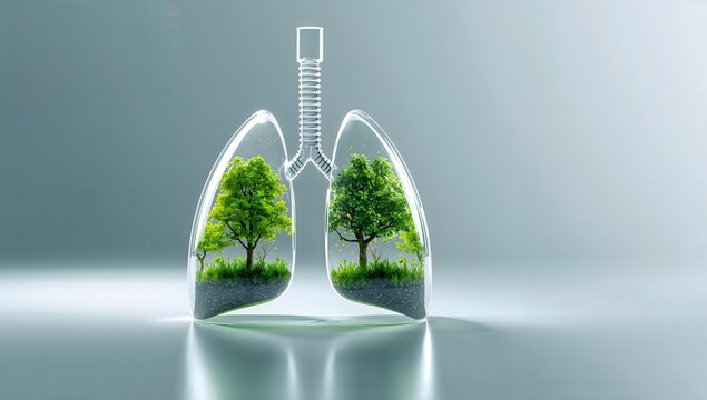 Conceptual glass lungs with green trees for clean air and ecology