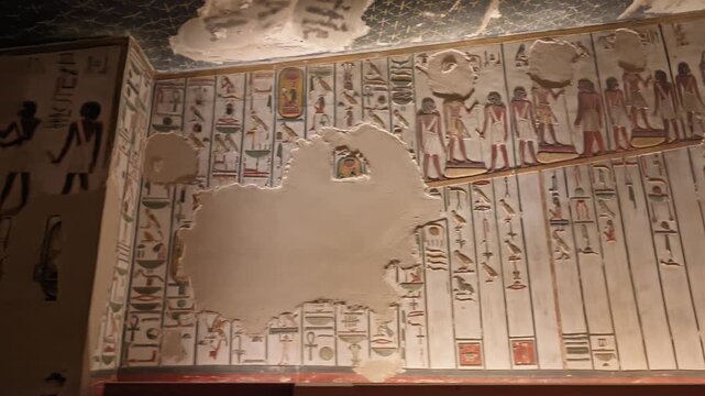 Interior view of the famous Seti the first tomb that is decorated with gods figures and hieroglyphs in the valley of Kings in Luxor in Egypt