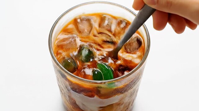 Making Es Cendol - A Refreshing Indonesian Dessert with Green Jelly and Coconut Milk.