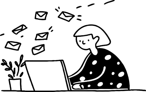 Woman managing multiple emails on laptop at desk