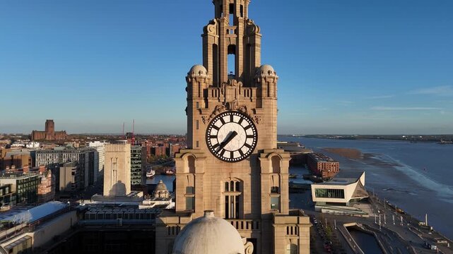 Clock Face On Liverpool's Waterfront in Northwest England