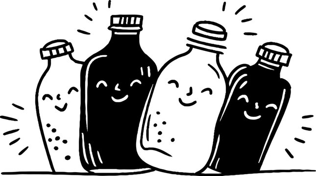 Group of smiling bottles arranged together on counter