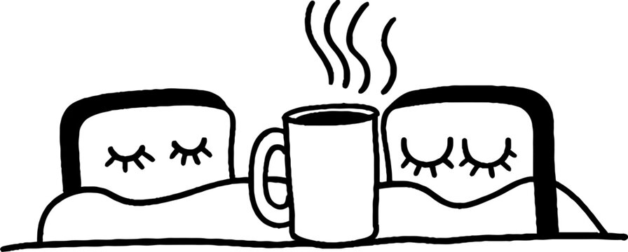 Two slices of bread resting with steaming cup between them