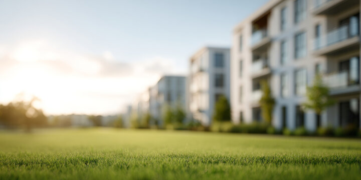 Modern apartment buildings with green lawn