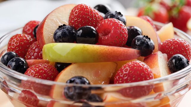 Fresh Fruit Salad Bowl Close Up Healthy Eating.