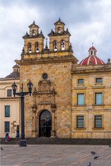 Obraz premium Colombia, Bogota, the Primatial Cathedral and adjacent Rabernacle Chapel on the Bolivar Square .