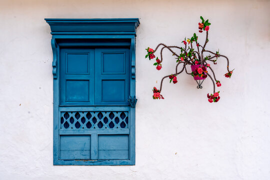 Colombia, Barichara, typical wooden window .