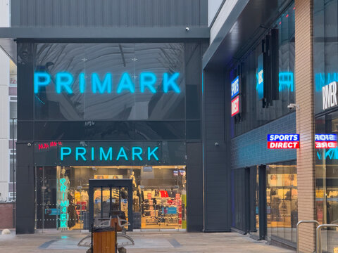  Stafford-Staffordshire-United Kingdom November, 14, 2024 Primark sign text and logo brand front of shop affordable clothing retailer store fashion