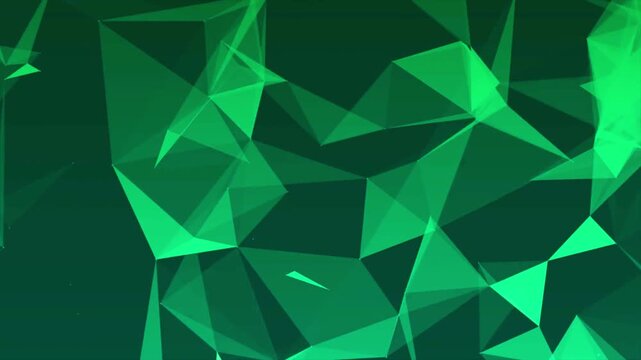 Green neural network plexus motion graphic featuring evolving triangular mesh and floating data points.
