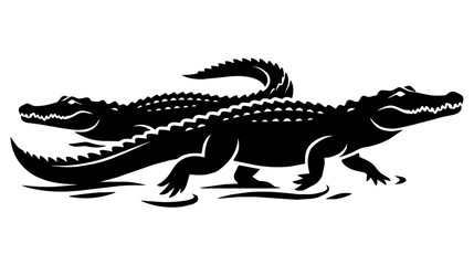 Obraz premium Alligators wading in shallow water. Bold black silhouette creates a graphic high contrast mood