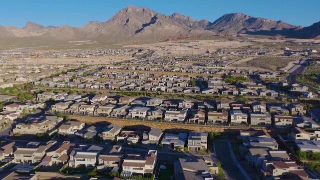 Modern Suburban Homes Nestled Below Rugged Desert Mountains in Las Vegas