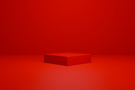 Red square podium 3D minimal pedestal for product display on clean background