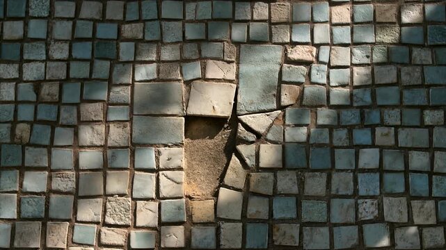 Cracked Mosaic Tiles Texture Background with Light Shadows