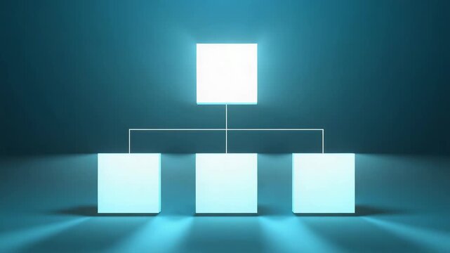 Blue cube network chart showing organizational hierarchy and connection structure with calm
