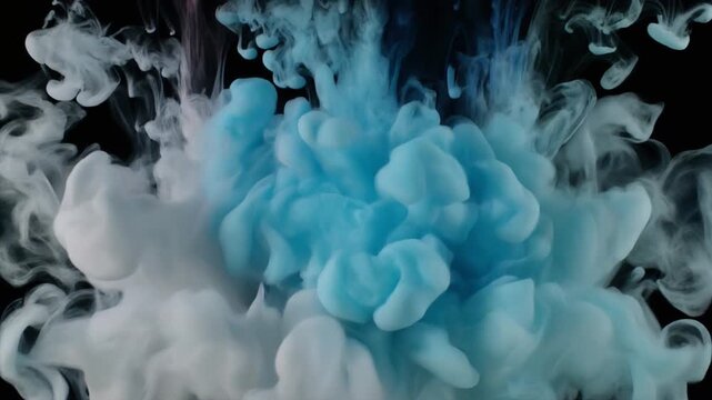 Abstract colorful ink cloud dissolving in water, black background, dynamic motion